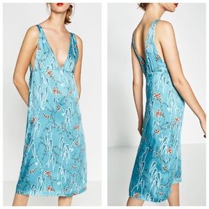 Zara Deep V Print Dress L